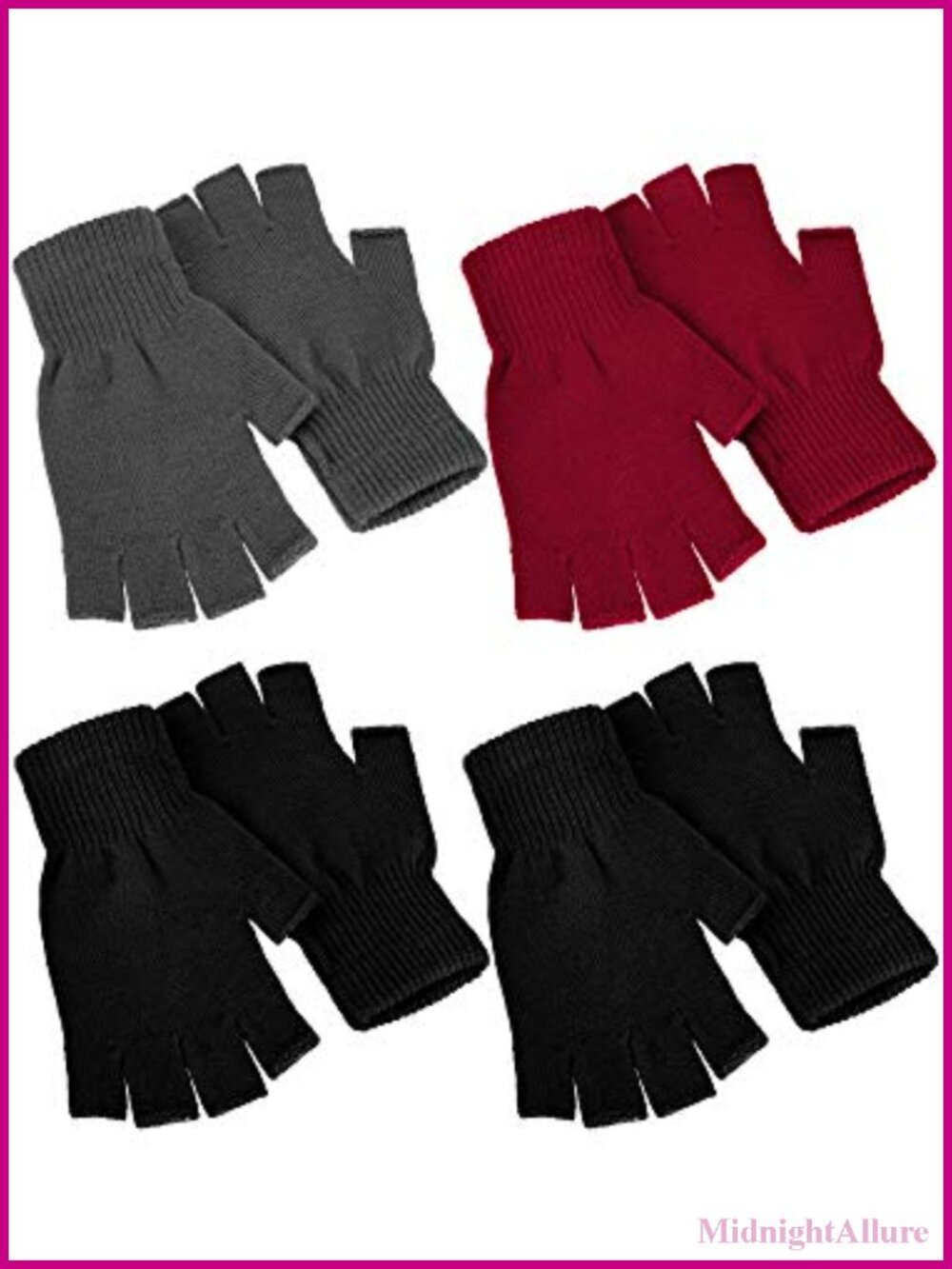 4 Pairs Winter Half Finger Gloves Knitted Fingerless Mittens Warm Stretchy